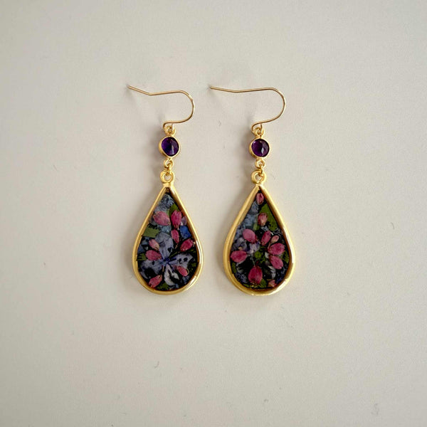 Dark Floral Teardrops with Amethyst