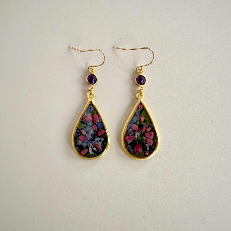 Dark Floral Teardrops with Amethyst
