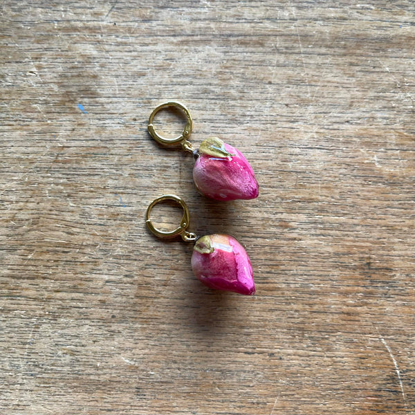 Pink Petite Rose Buds with Huggies