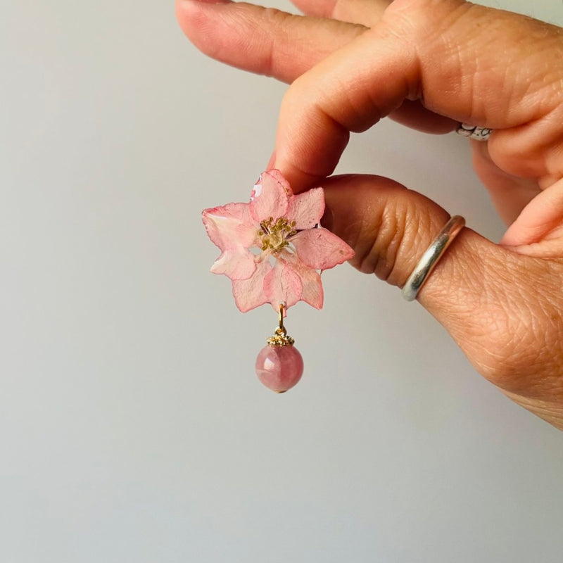 Pink Larkspur Studs with Strawberry Quartz