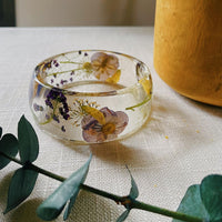 1.25" Round Sided Purple Pansy & White Daisy Wild Flower Garden Bangle