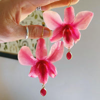 3D Real Pink Orchids with Pink Ruby Gems