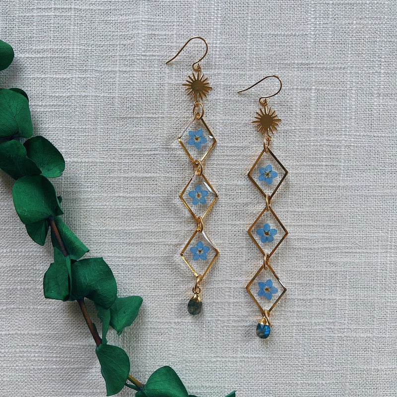 3-Tiered Forget-Me-Not Gold Diamonds with Iridescent Sapphire Quartz