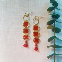 3-Tiered Red Verbena Studs with Tassels