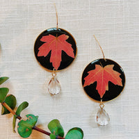 Fall Maple Leaf on Black with Crystal Quartz