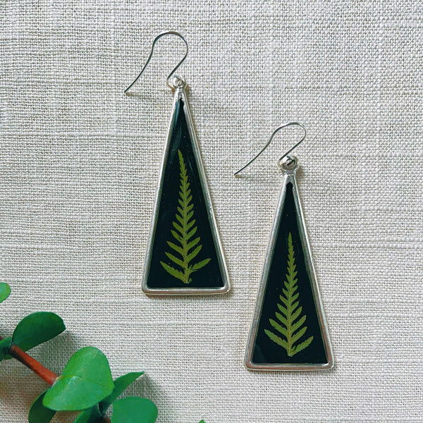 Ferns in Silver Triangles with Black Background