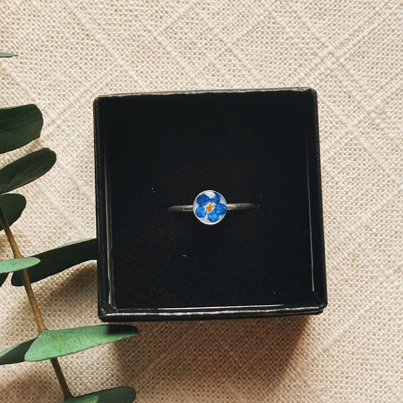 Forget-Me-Not on Pearl Sterling Silver Ring