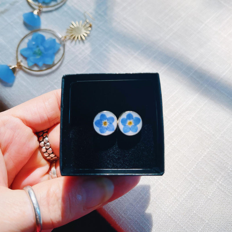 Forget-Me-Not on White Sterling Silver Studs