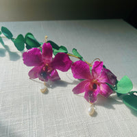 Frameless 3D Purple Orchids with Freshwater Pearls