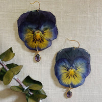 Large Frameless Blue & Yellow Pansies with Amethyst