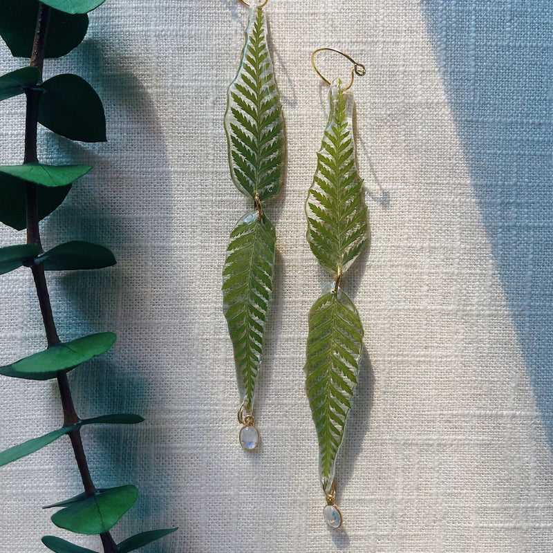 Frameless Double Fern Fronds with Moonstone