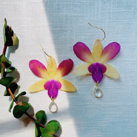 Frameless Fuchsia & Yellow Orchids with Crystal Quartz