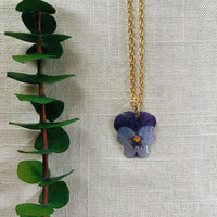 Frameless Small Purple/Blue Pansy Necklace