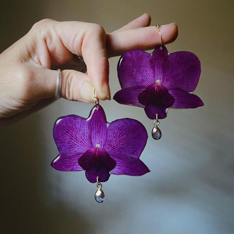 Frameless Purple Orchids with Smokey Amethyst