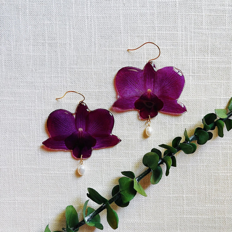 Frameless Purple Orchids with Freshwater Pearls and Hooks