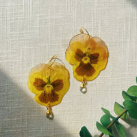Frameless Yellow/Burgundy Pansy with Clear Quartz and Hoops