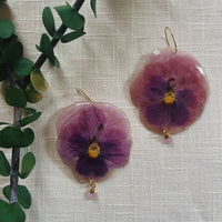 Large Frameless Lilac Purple Pansies with Smokey Pink Quartz