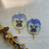 Large Frameless Pale Blue & Yellow Pansies with Topaz
