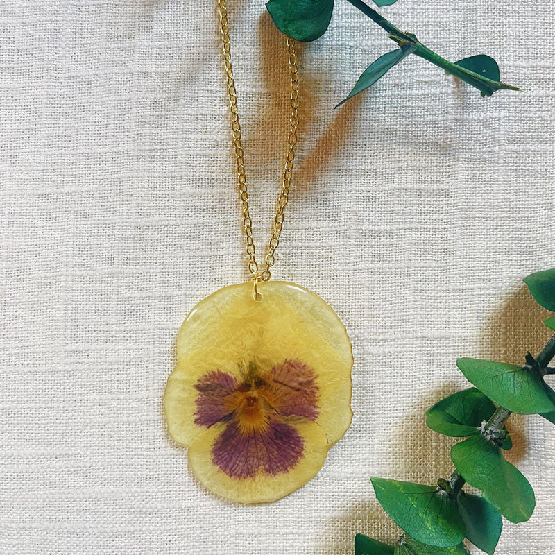 Large Frameless Pale Yellow Pansy Necklace