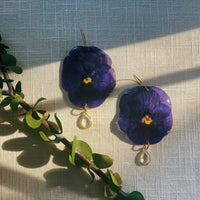 Large Frameless Purple Pansies with Clear Quartz