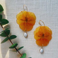 Medium Frameless Tangerine Pansies with Moonstone
