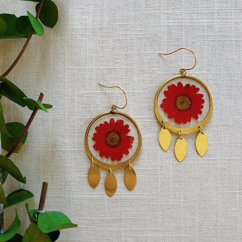 Medium Red Daisy Blossom Dangles