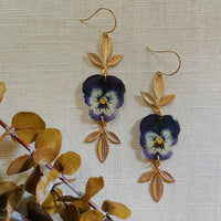 Frameless Navy & Purple Pansies with Double Brass Leaf