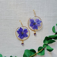 Purple Larkspur and Amethyst with Hoops