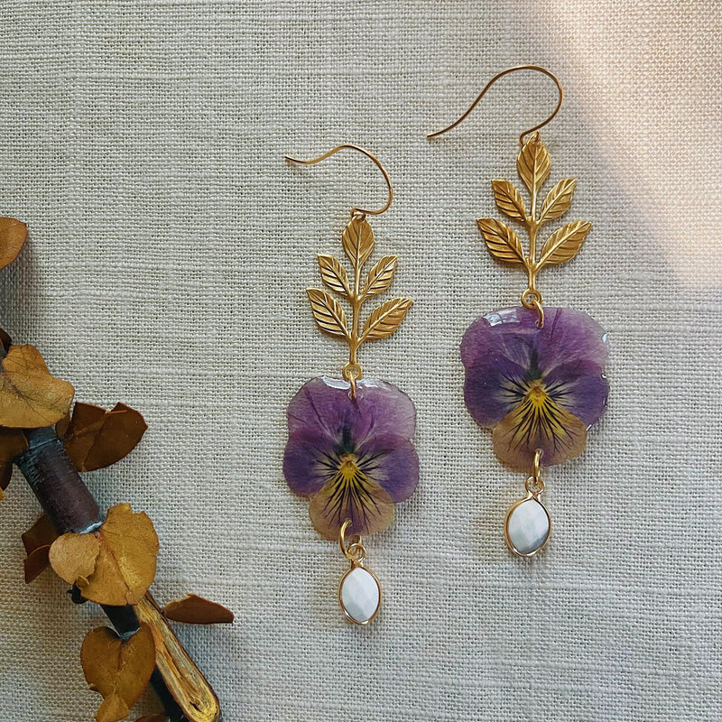 Frameless Purple & Yellow Pansy with Moonstone