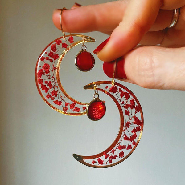 Red Wildflower Crescent with Ruby Quartz