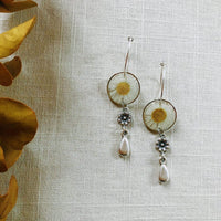 Small White Daisy with Floral Teardrop Dangles