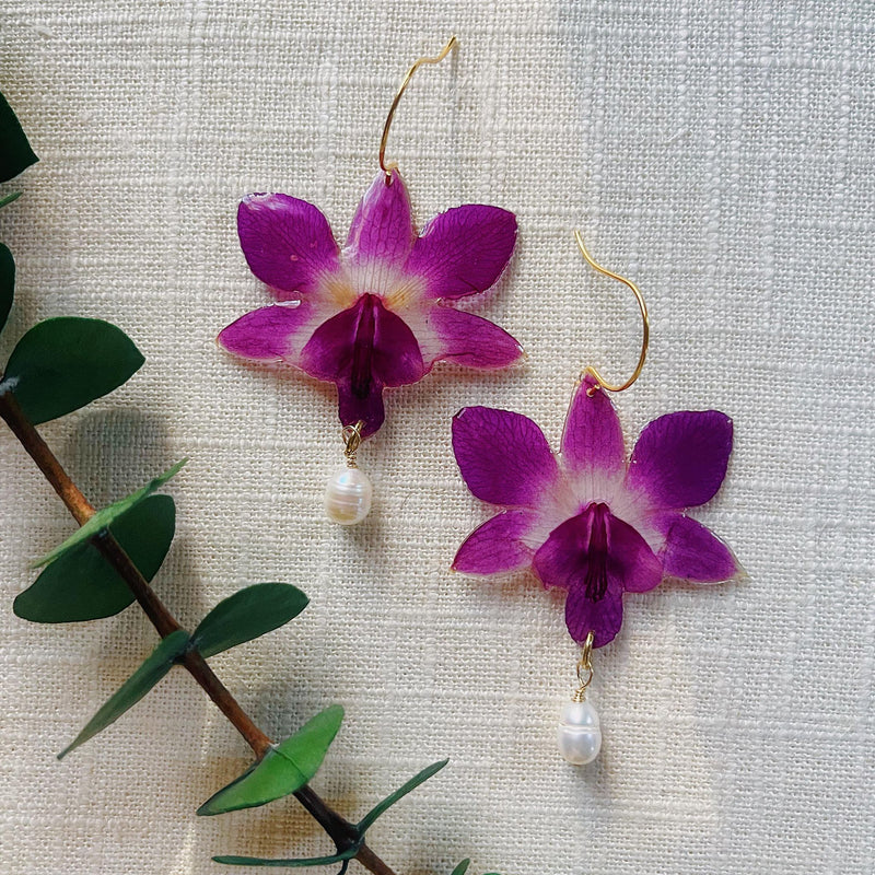 Small Frameless Purple Orchids with Freshwater Pearls