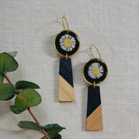 White Daisy on Black with Wooden dangle