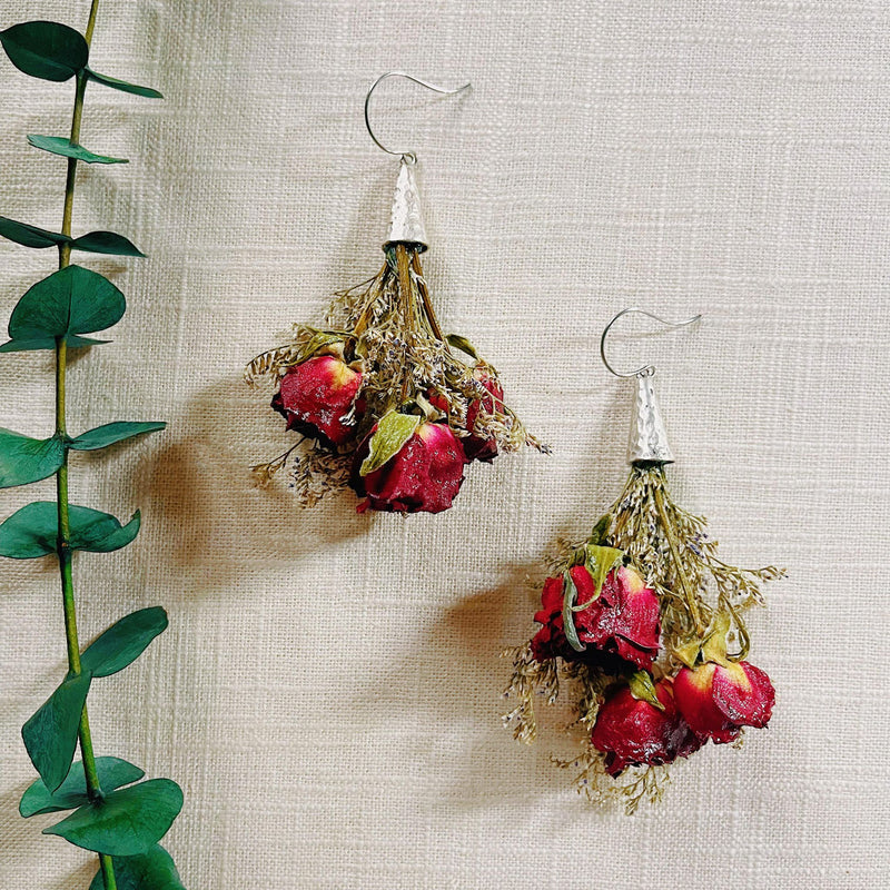 Wild Flower Mini-Bouquet earrings with Roses