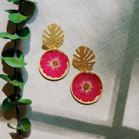 Wild Rose with Matte Gold Monstera stud