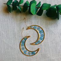 Forget-Me-Not Crescent Moon Earrings
