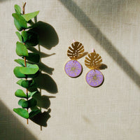 Pink Queen Anne’s Lace with Monstera Leaf Post Earrings
