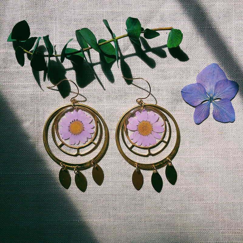 Double Hoop Daisy Dangle Earrings