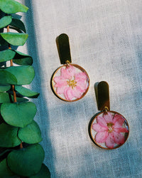 Pink Larkspur with semi-rectangular Stud Earrings