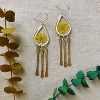 Yellow Queen Anne's Lace silver teardrops with dangles