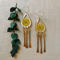 Yellow Queen Anne's Lace silver teardrops with dangles